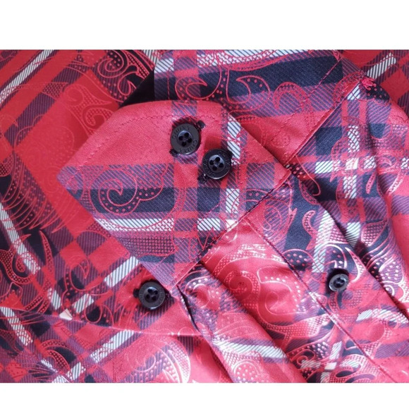 Mens Red Printed  Fashion Shirt Medium EUC - Picture 8 of 9